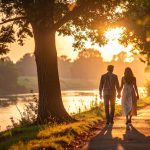 Couple qui se promène au bord de la Sarthe