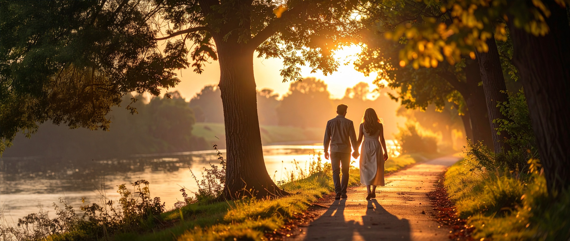 Couple qui se promène au bord de la Sarthe